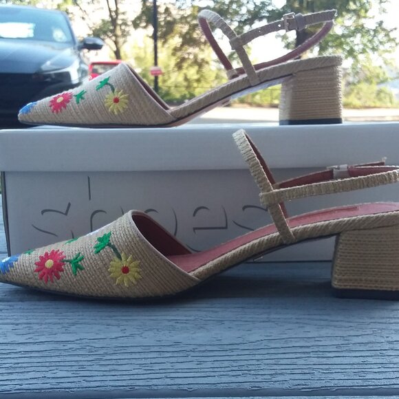 New in Box Embroidered Raffia Mary-Jane shoes - Picture 2 of 5